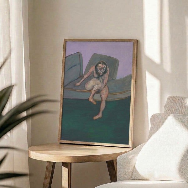 Abstract seated woman portrait in earthy burnt sienna and grey pigments, embodying introspection and raw emotional intensity through gestural composition.