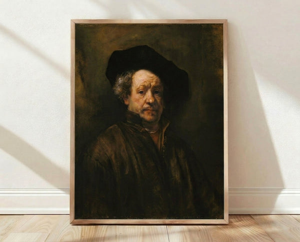 Framed portrait painting of a man in 17th century Dutch Golden Age style, rendered in warm browns and gold tones with dramatic lighting against a dark background.