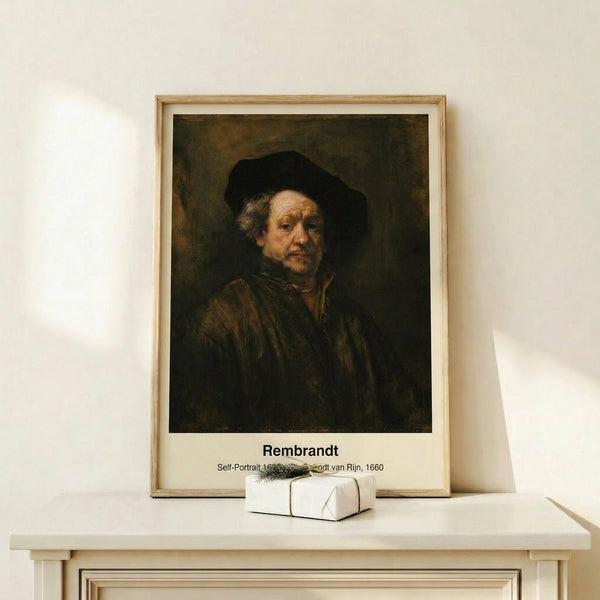 Framed art print depicting an introspective male portrait with warm ochre tones and dramatic shadows in a refined impressionist manner.