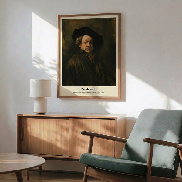 Dignified framed portrait featuring a figure with thoughtful expression in warm brown and shadow tones, minimalist impressionist style.
