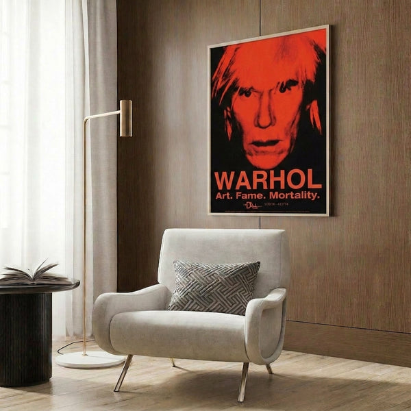 Framed pop art print showcasing an introspective self-portrait with expressive stylized features in vibrant red, black, and white color palette.