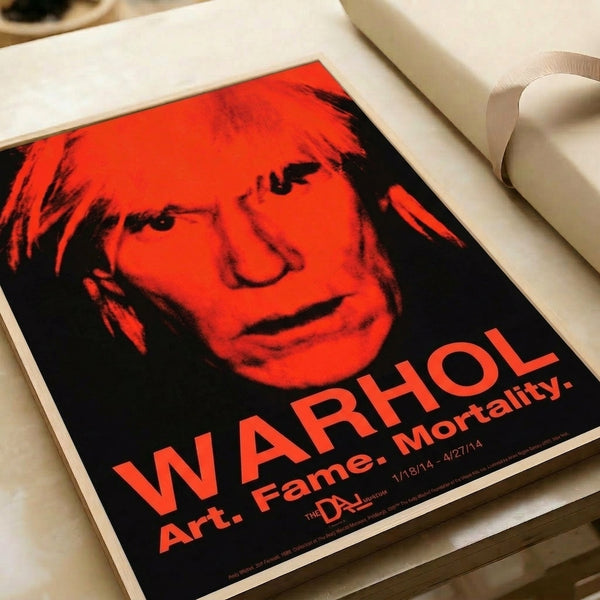 Contemporary pop art wall poster featuring a monumental abstract face rendered in bold silkscreen colors of red, black, and white with haunting presence.