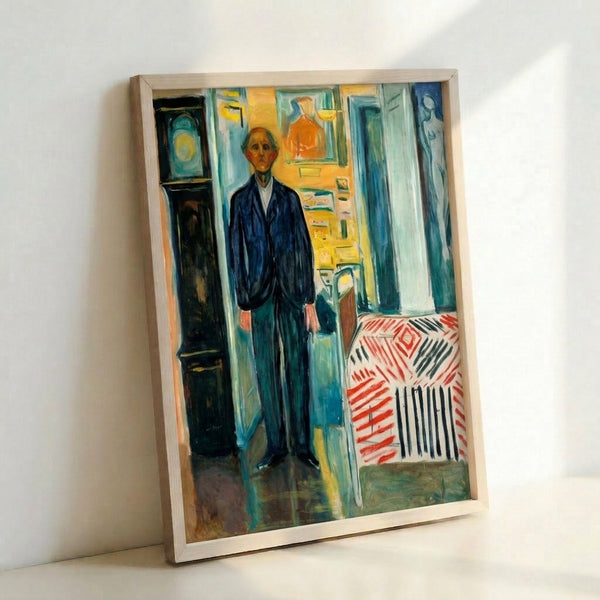 Contemporary expressionist portrait in dark palette with a featureless figure form, creating an introspective mood suitable for bedroom or gallery wall display.