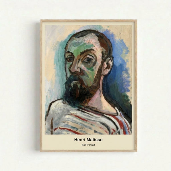 Bright, playful composition of bold hues and flowing forms creating a modern minimalist portrait, framed as a wall art print.