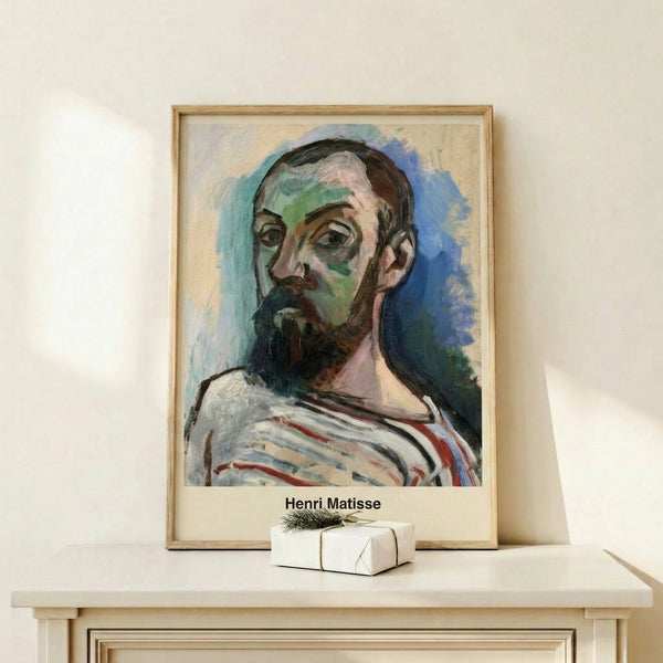 Vibrant abstract portrait with organic shapes in bold, contrasting colors typical of contemporary cut-out art, shown as a framed wall print.