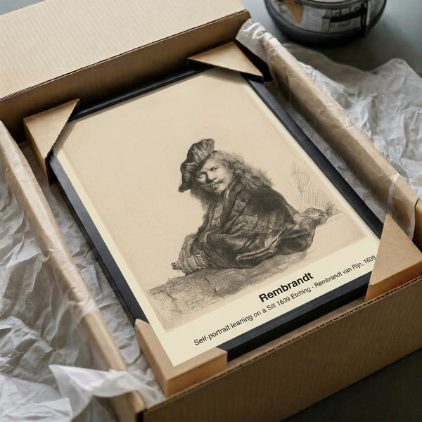 Portrait print in sepia, black, and cream tones showing an introspective seated man, exemplifying the dignified style of historical etching artwork.