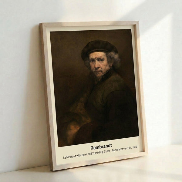 Bearded man gazing thoughtfully, dressed in a beret and decorative collar, this classic portrait artwork displays muted ochre and shadow tones characteristic of old master painting.