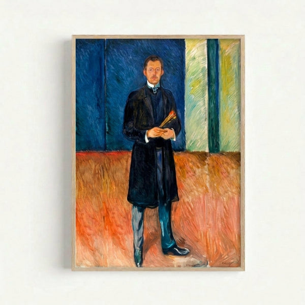 Moody early 20th-century portrait of a man with brushes, painted in loose, expressive brushwork with warm and cool tones.
