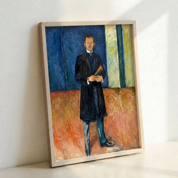 Framed art print depicting a contemplative self-portrait with painting tools, characteristic of Expressionist portraiture in subdued colors.