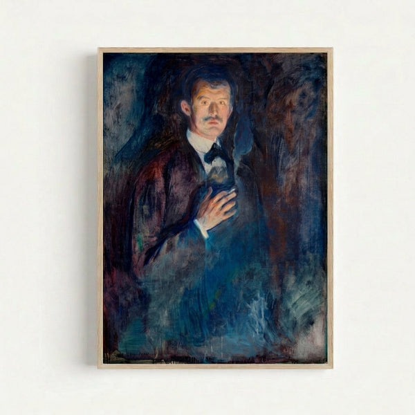 Dark, moody self-portrait featuring a figure with a lit cigarette in earthy browns and blacks; expressionist style painting conveying psychological intensity.