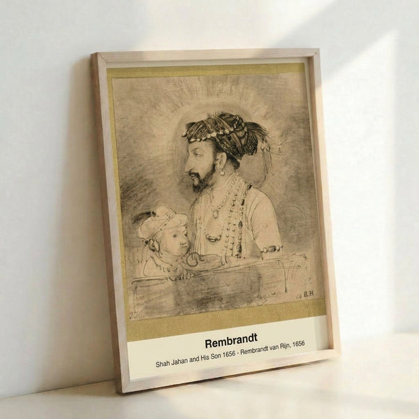 Dark academia wall art displaying a historical portrait of a man and youth in impressionist technique, with rich browns and ochre palette creating a contemplative atmosphere.