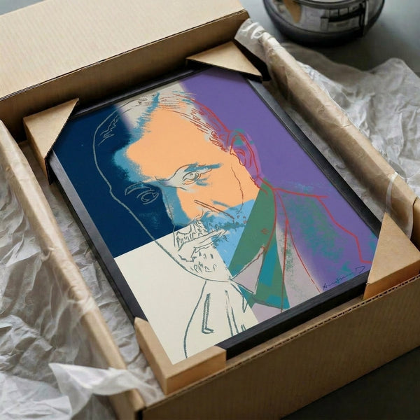Contemporary pop art poster featuring Sigmund Freud's portrait in bright, contrasting colors and simplified graphic design for statement wall decor.