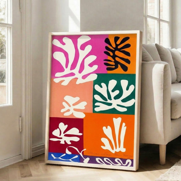 Minimalist poster print depicting ethereal flower forms in soft whites, creams, and gentle grays with abstract artistic sensibility.