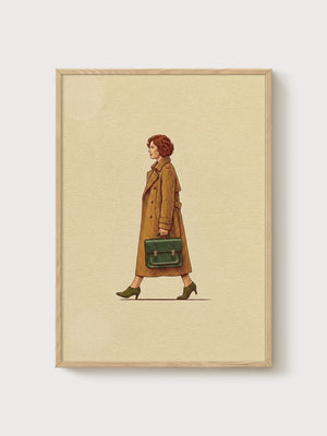 Retro Career Woman Print poster in oak frame