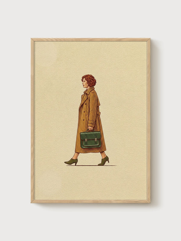 Retro Career Woman Print poster in oak frame