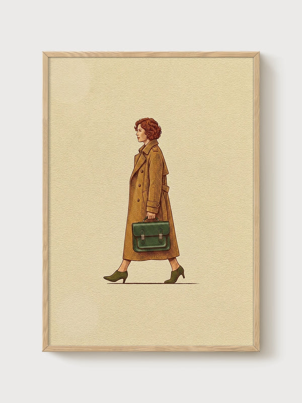 Retro Career Woman Print poster in oak frame