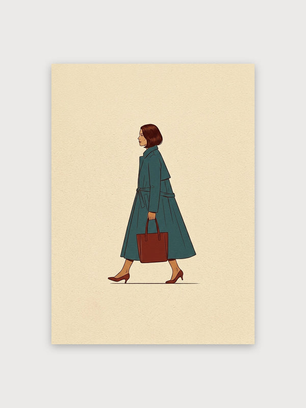 Woman in Teal Coat Walking - Digital Download
