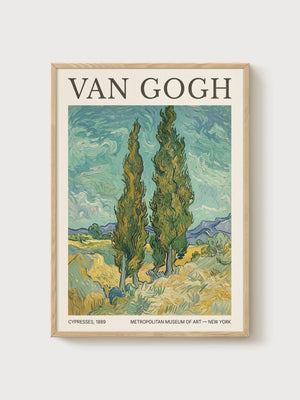 Van Gogh Cypresses Museum Print poster in oak frame