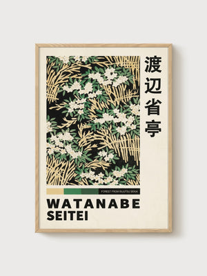 Watanabe Seitei Forest Wall Art poster in oak frame