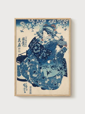 Kuniyoshi Geisha Print poster in oak frame