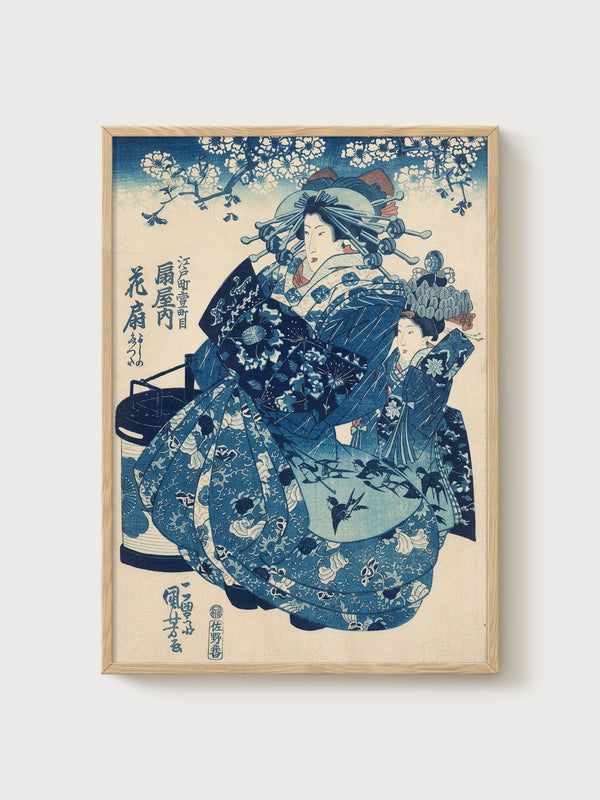 Kuniyoshi Geisha Print poster in oak frame