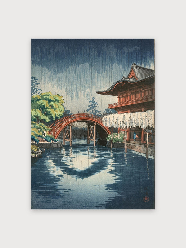 Japanese Temple Rain Bridge Woodblock - Digital Download