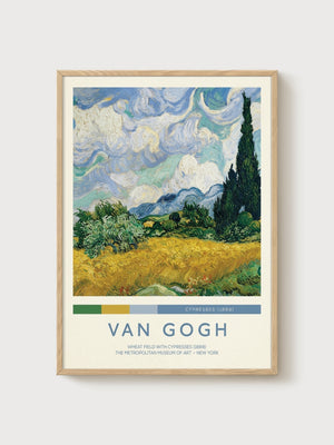Van Gogh Wheat Field with Cypresses Poster poster in oak frame