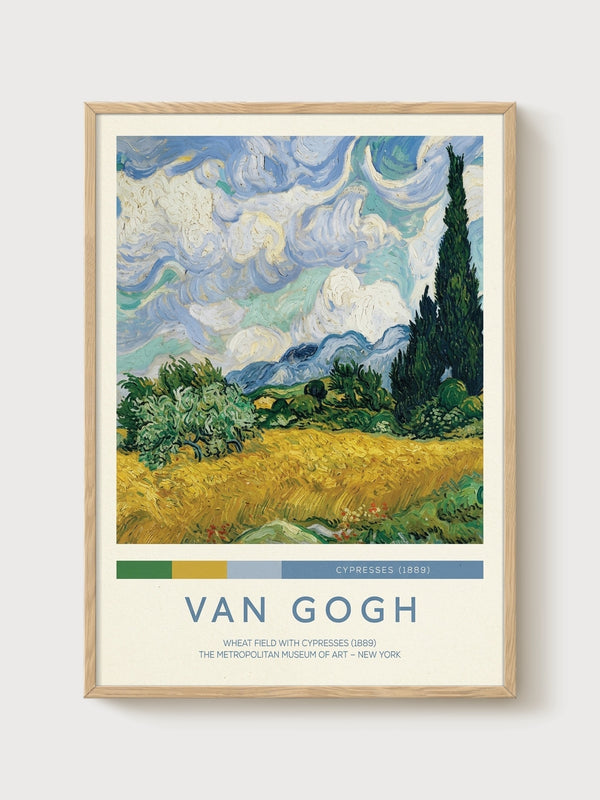 Van Gogh Wheat Field with Cypresses Poster poster in oak frame