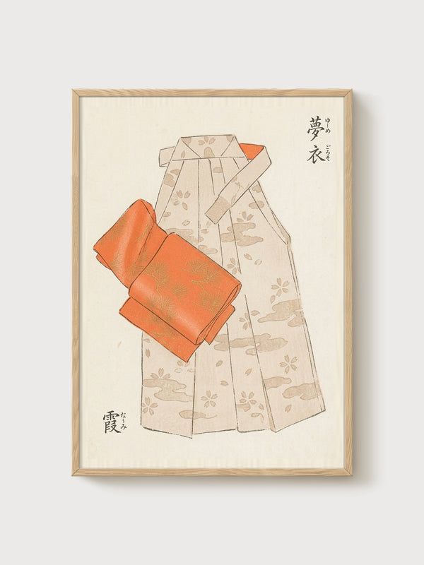 Kimono Textile Art Print poster in oak frame