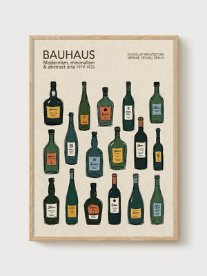 Bauhaus Wine Bottles Print poster in oak frame
