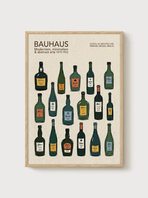 Bauhaus Wine Bottles Print poster in oak frame