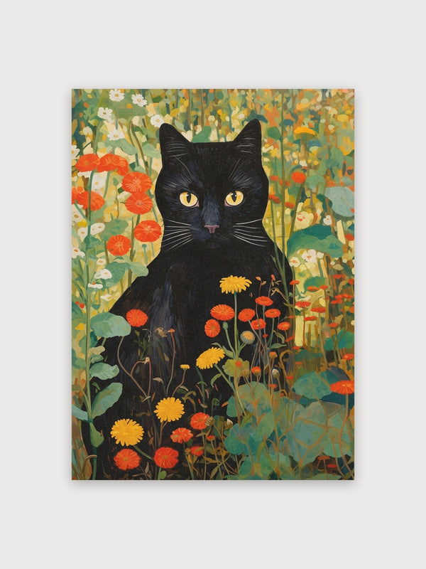 Black Cat in Flower Garden - Digital Download