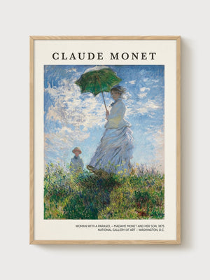 Claude Monet Woman with a Parasol Print poster in oak frame