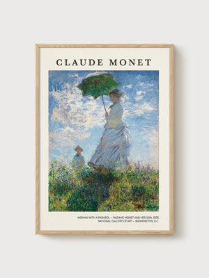 Claude Monet Woman with a Parasol Print poster in oak frame