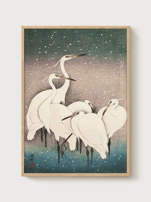 Blue Heron Wall Art poster in oak frame