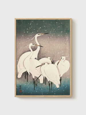 Blue Heron Wall Art poster in oak frame
