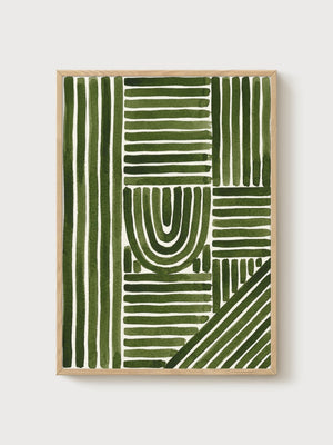 Sage Green Wall Art poster in oak frame
