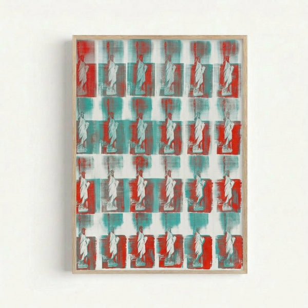 Framed Statue of Liberty print featuring high-contrast pop art design with striking saturated hues and simplified forms.