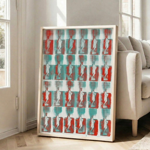 Statue of Liberty wall art in pop art style featuring luminous color palette and contemporary graphic treatment.