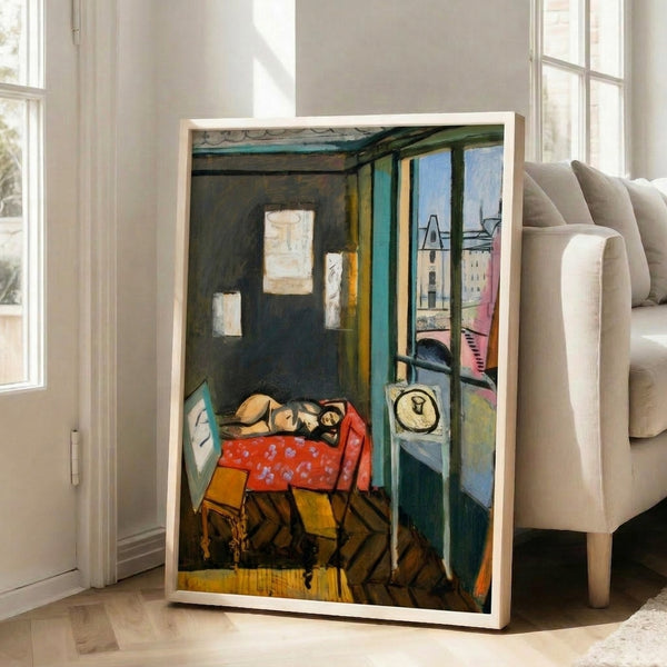 Matisse wall art showing the Quai Saint-Michel studio with overlapping color fields and minimalist forms evoking peaceful contemplation.