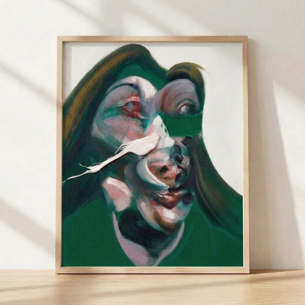 Abstract portrait study with fragmented facial features in muted earth tones and grays, capturing an introspective and unsettling mood typical of mid-century modern expressionism.