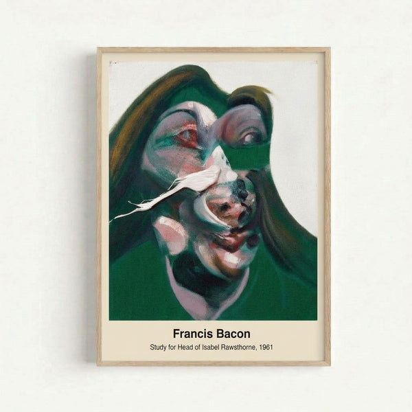 Framed modern art print of a fragmented head study in muted earth tones and blacks, conveying confrontational and intense mood through abstracted portraiture.