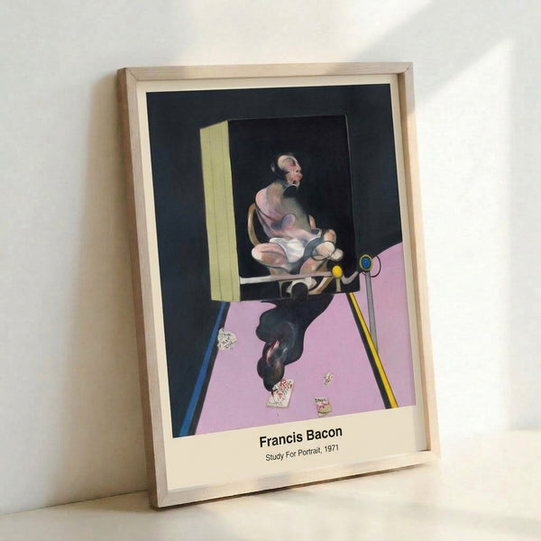 Expressionistic portrait poster with abstract handling of the human form, using saturated blacks and blues with warm flesh and yellow accents in an unsettling composition.
