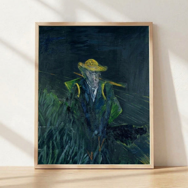 Abstract portrait study featuring gestural brushstrokes and muted earth tones with hints of blue, conveying psychological intensity and isolation.