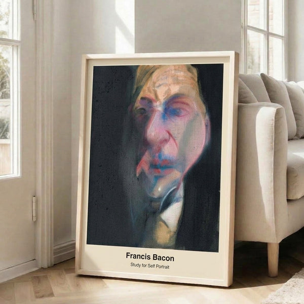Distorted human form and facial features in grey, orange, and cream tones, capturing existential dread through abstract expressionist technique.