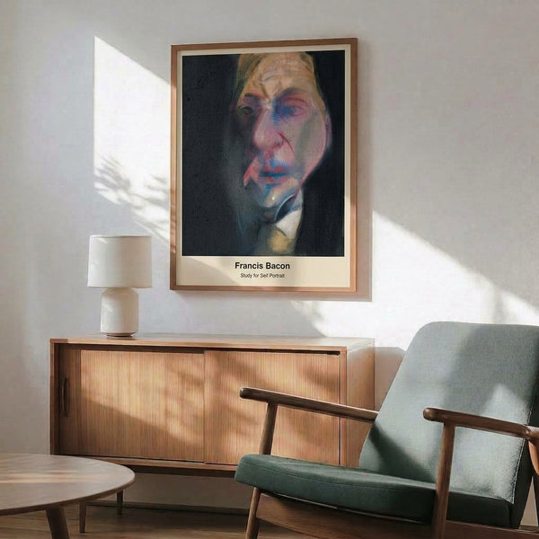 Tormented portrait exploration using muted orange, grey, and cream palette with dark outlines, presenting a psychologically charged abstract composition.