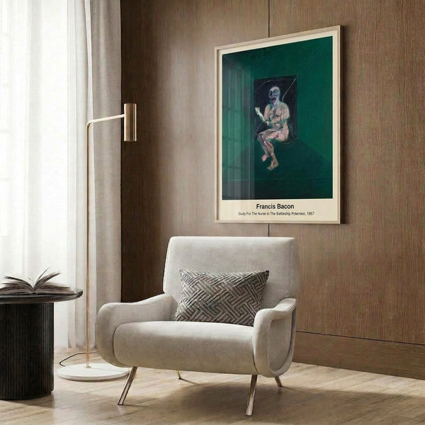 Contemporary dark art print showing an abstract human form rendered in cream and charcoal tones with visceral, unsettling presence framed on wall.