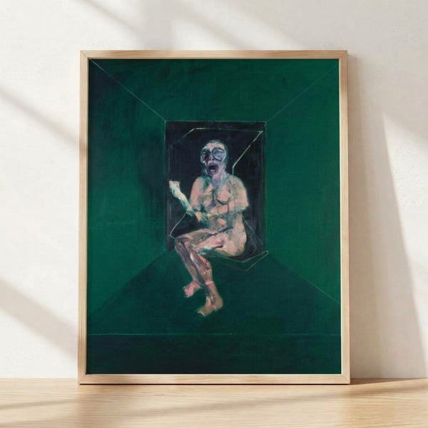 Framed Francis Bacon study print featuring a distorted figurative composition in dark tones and muted earth colors, evoking tension and psychological unease.