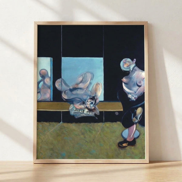 Abstract expressionist poster featuring a distorted human figure study in muted earth tones and grays, evoking psychological intensity and raw emotion.