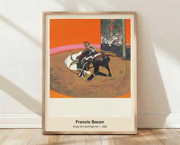 Abstract expressionist study of a bullfight with distorted human and animal forms rendered in black, ochre, and burnt sienna, capturing existential struggle and vulnerability in an arena setting.